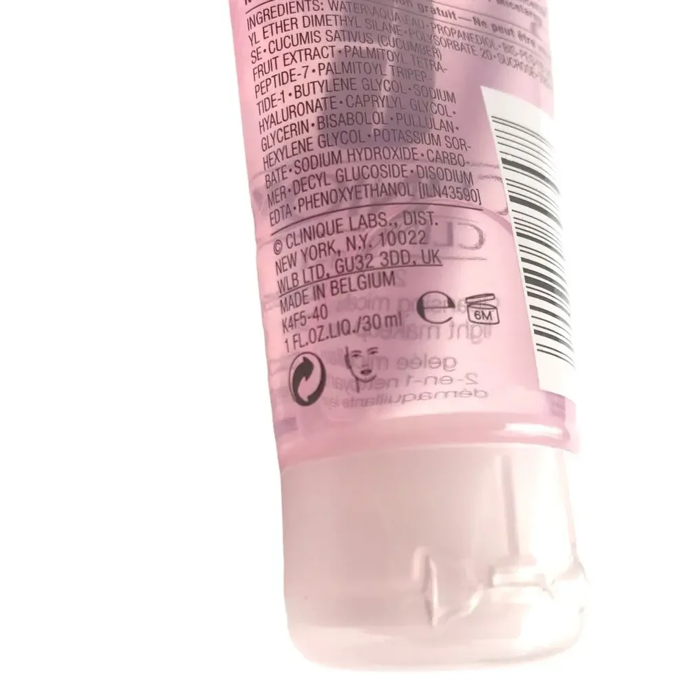 Clinique 2 in 1 Cleansing Micellar Gel Light Makeup Remover 1oz Travel Size NWOT